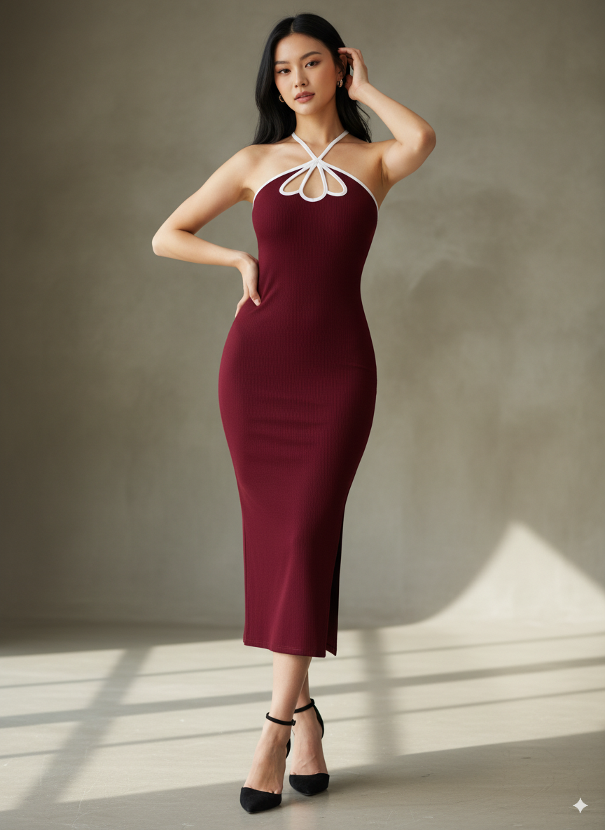 Classic Halter Neck Midi Gown